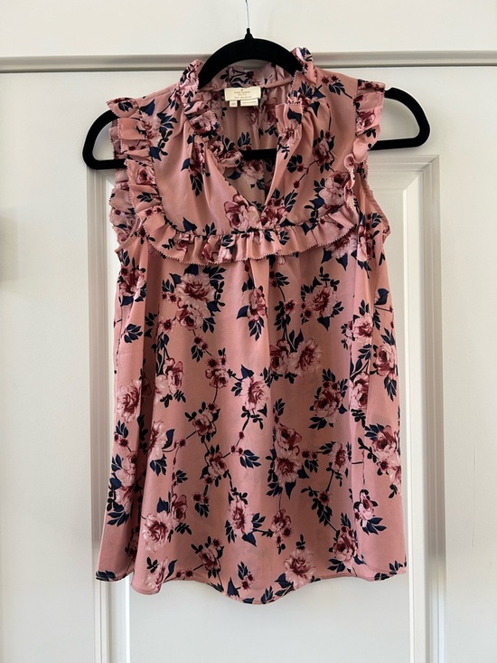 kate spade Tops - Kate Spade Prairie Rose Flutter Sleeve Blouse Pink Floral XS Ruffle Yoke